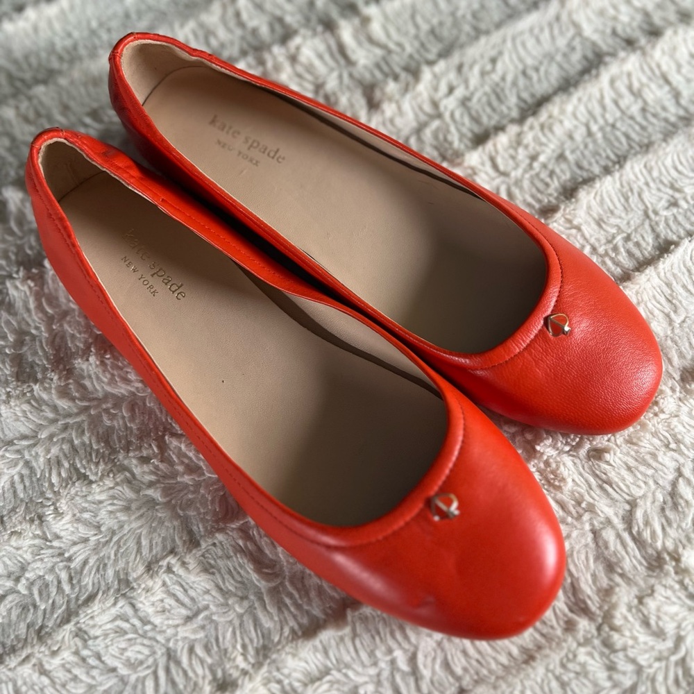 Kate Spade Tomato Red Leather Flats Size 8.5